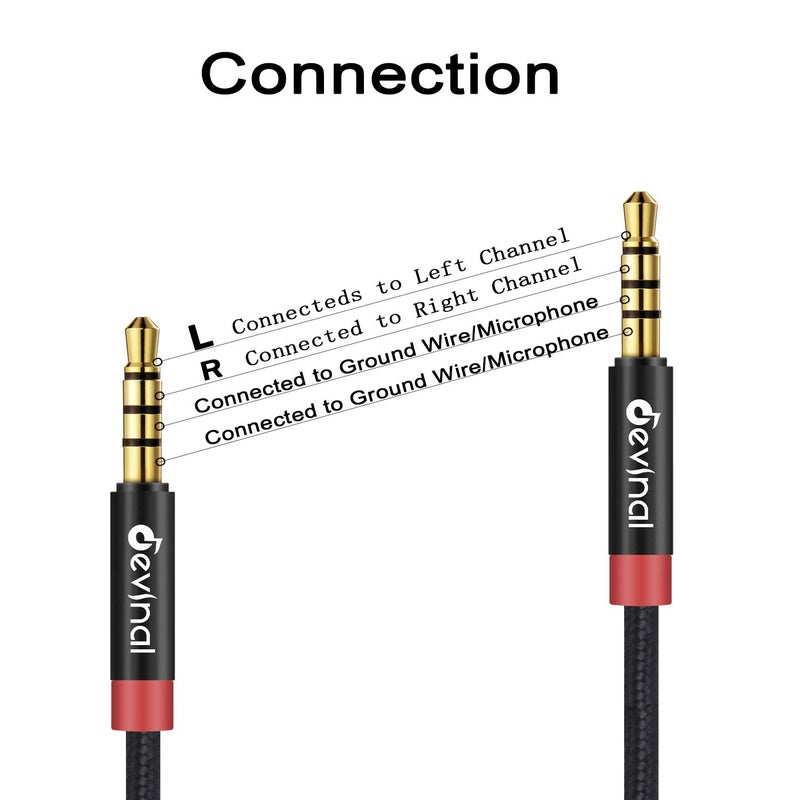 ديفينال كابل TRRS بطول 3.5 مم، كابل مساعد بقطر 1/8 بوصة و4 أقطاب من نوع ، كابل نايلون ملتوي من نوع Mini-jack للصوت بطول 10 أقدام (3 متر) (عبوة تحتوي على 2 كابلات) - Image 5