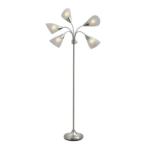 Adesso Floor Lamp with 5 Movable Shades & Adjustable Brightness – Perfect Lighting for Bedroom Decor, Beauty & Art Studio, Silver - Image 1