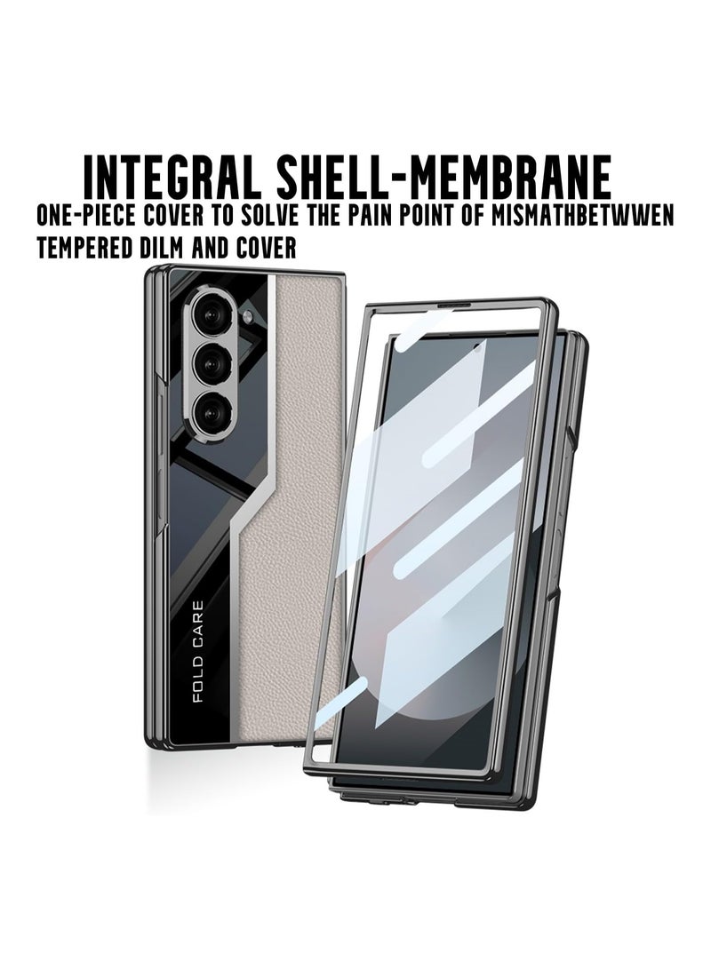 Luxurious Samsung Galaxy Z Fold 6 phone case, polycarbonate and leather plating, complete with camera and screen protector, full coverage hard shell - Image 4