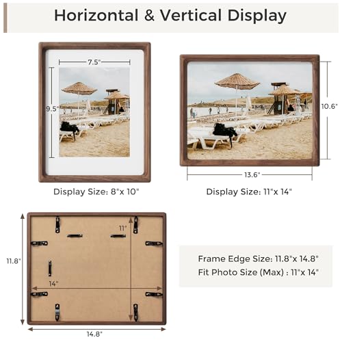 Heimlove 11x14 Picture Frames Natural Walnut,Original Wood Hand Make Crafted Diploma Frame with Mat to 8x10 Graduation Picture Display,Family Picture,Wedding Picture,Photo,Certificate Wall Mounted - Image 3