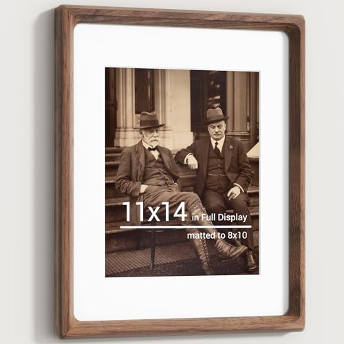 Heimlove 11x14 Picture Frames Natural Walnut,Original Wood Hand Make Crafted Diploma Frame with Mat to 8x10 Graduation Picture Display,Family Picture,Wedding Picture,Photo,Certificate Wall Mounted - Image 1