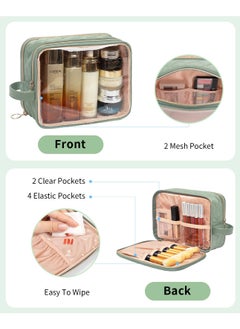 Excefore Green Makeup Bag, Portable Small Cosmetic Bag with Handle Cute Clear Pouch with Makeup Brush Compartment Makeup Storage for Women and Girls Makeup Brush Organizer Cosmetics Pouch Bags  - Image 2