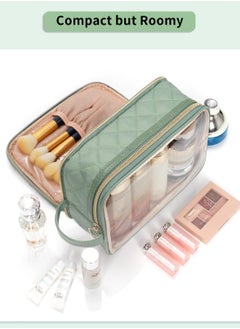 Excefore Green Makeup Bag, Portable Small Cosmetic Bag with Handle Cute Clear Pouch with Makeup Brush Compartment Makeup Storage for Women and Girls Makeup Brush Organizer Cosmetics Pouch Bags  - Image 3