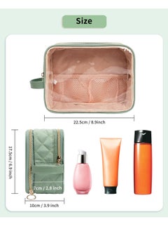 Excefore Green Makeup Bag, Portable Small Cosmetic Bag with Handle Cute Clear Pouch with Makeup Brush Compartment Makeup Storage for Women and Girls Makeup Brush Organizer Cosmetics Pouch Bags  - Image 5