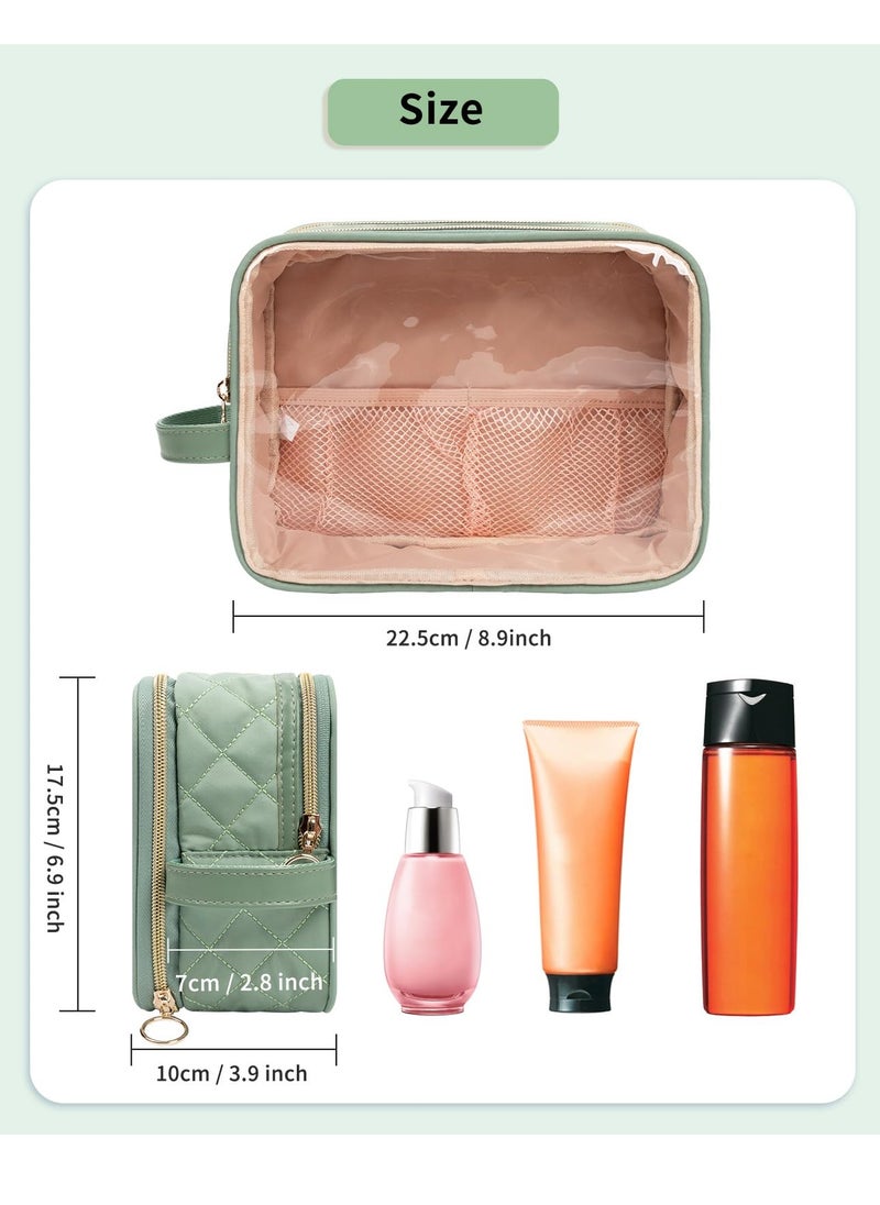 Excefore Green Makeup Bag, Portable Small Cosmetic Bag with Handle Cute Clear Pouch with Makeup Brush Compartment Makeup Storage for Women and Girls Makeup Brush Organizer Cosmetics Pouch Bags  - Image 5