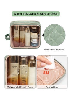 Excefore Green Makeup Bag, Portable Small Cosmetic Bag with Handle Cute Clear Pouch with Makeup Brush Compartment Makeup Storage for Women and Girls Makeup Brush Organizer Cosmetics Pouch Bags  - Image 4