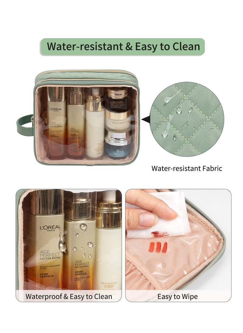 Excefore Green Makeup Bag, Portable Small Cosmetic Bag with Handle Cute Clear Pouch with Makeup Brush Compartment Makeup Storage for Women and Girls Makeup Brush Organizer Cosmetics Pouch Bags  - Image 4