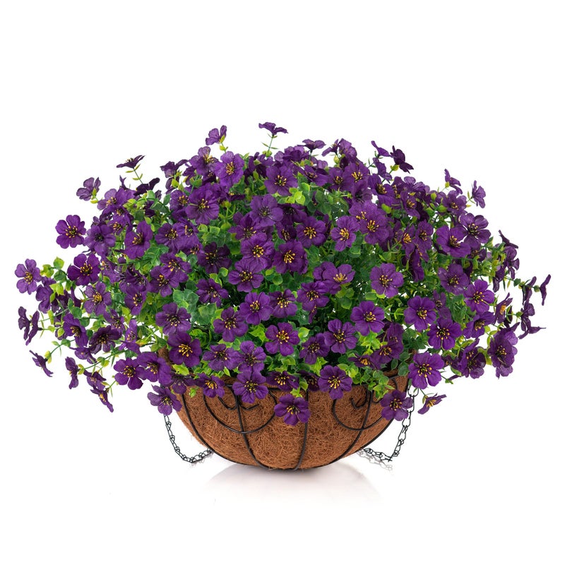 HyeFlora Artificial Fake Hanging Plants Flowers with Basket Outdoor Decor Faux Silk Dasiy Flower Arrangements in Pot Planter for Porch Home Indoor Patio Garden Yard Decoration - Image 2
