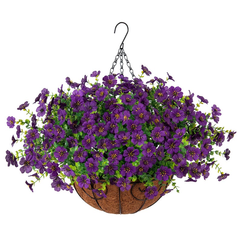 HyeFlora Artificial Fake Hanging Plants Flowers with Basket Outdoor Decor Faux Silk Dasiy Flower Arrangements in Pot Planter for Porch Home Indoor Patio Garden Yard Decoration - Image 1