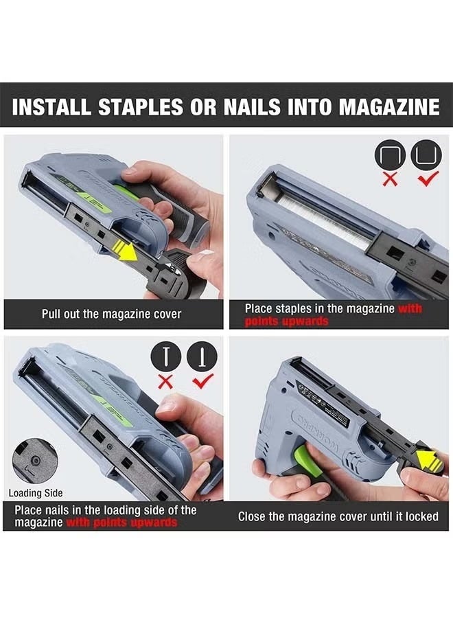WORKPRO Power Electric Cordless 2-in-1 Staple and Nail Gun, 2.0Ah Battery Powered Stapler for Upholstery, Crafts, DIY, Including USB Charger Cable, 2000PCS of LIGHT DUTY and NAILS, Free gloves and measuring tape - Image 5