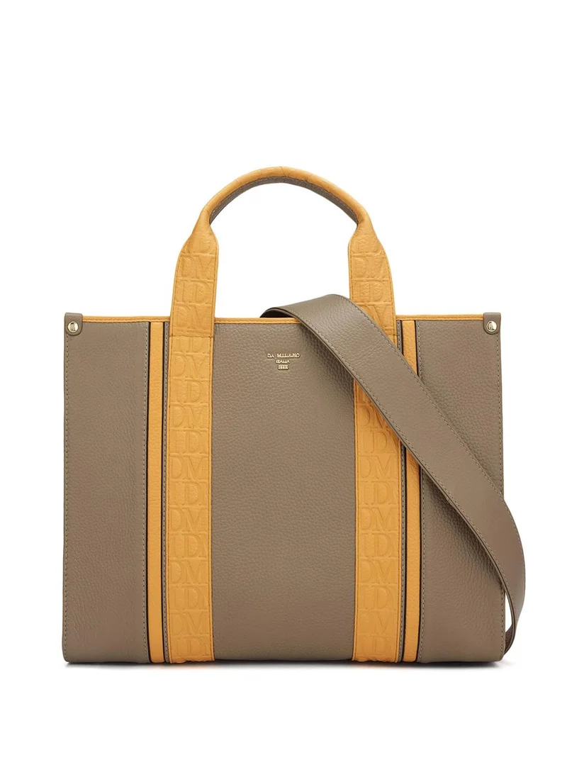 Da Milano Genuine Leather Taupe Tote Bag