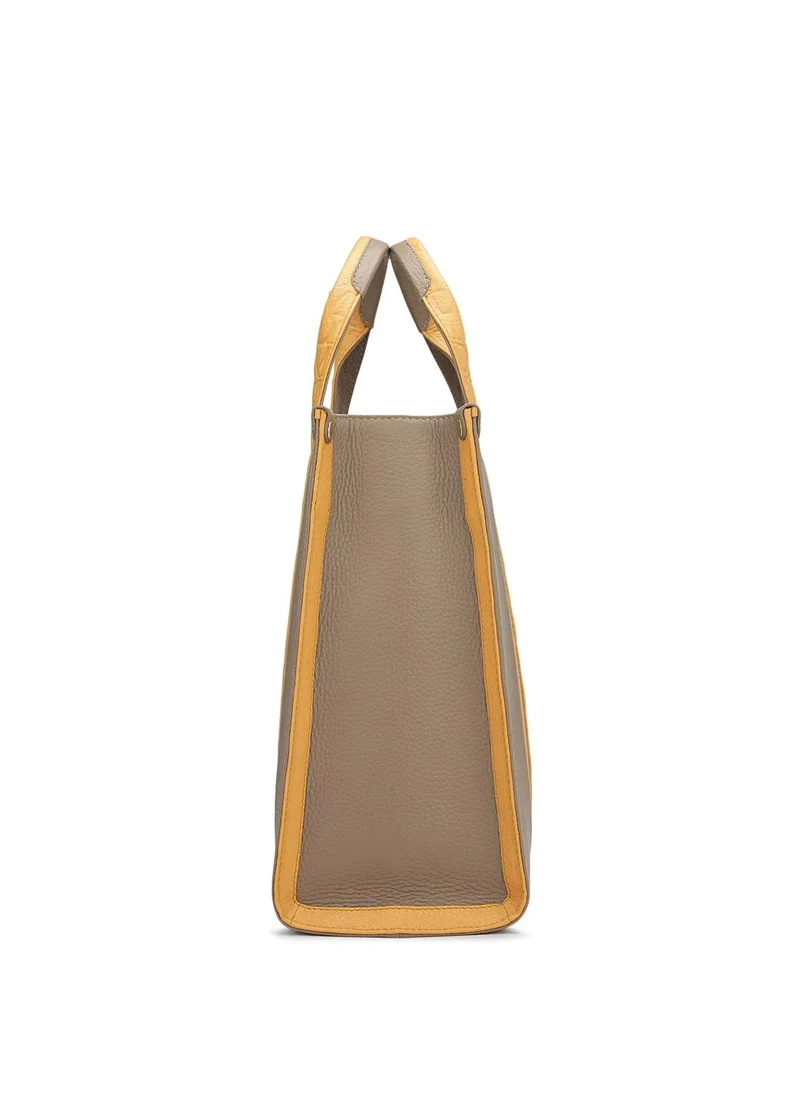 Da Milano  Da Milano Genuine Leather Taupe Tote Bag for Women | Best Price UAE