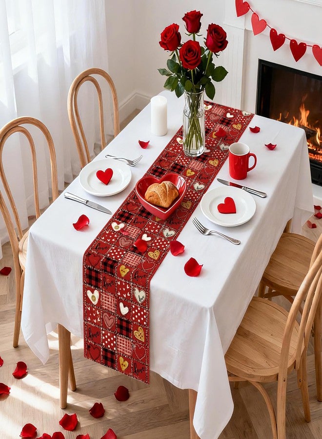 Artscope Buffalo Plaid Love Hearts Valentines Day Table Runner, Wedding Anniversary Holiday Kitchen Dining Table Decoration for Valentine Home Decor 13x72 Inch - Image 4