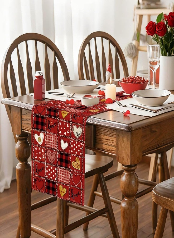 Artscope Buffalo Plaid Love Hearts Valentines Day Table Runner, Wedding Anniversary Holiday Kitchen Dining Table Decoration for Valentine Home Decor 13x72 Inch - Image 3