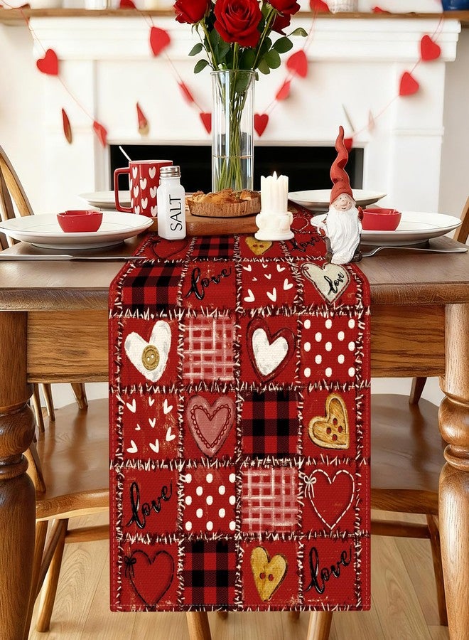 Artscope Buffalo Plaid Love Hearts Valentines Day Table Runner, Wedding Anniversary Holiday Kitchen Dining Table Decoration for Valentine Home Decor 13x72 Inch - Image 2