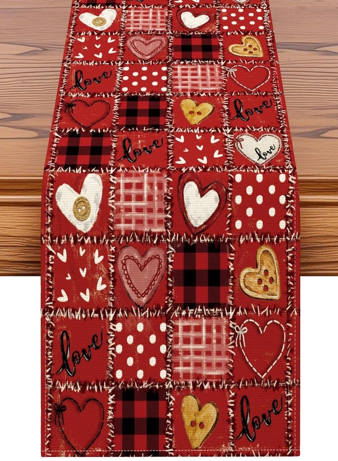 Artscope Buffalo Plaid Love Hearts Valentines Day Table Runner, Wedding Anniversary Holiday Kitchen Dining Table Decoration for Valentine Home Decor 13x72 Inch - Image 1