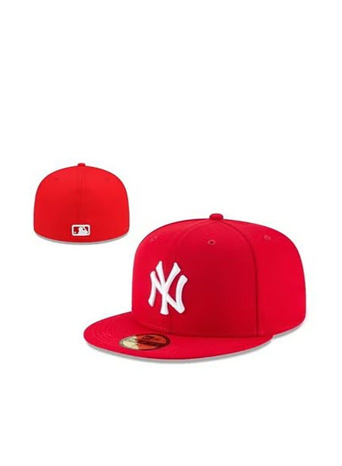 Red NY Logo Flat - Brim Cap, Classic Sport Style-57.7cm