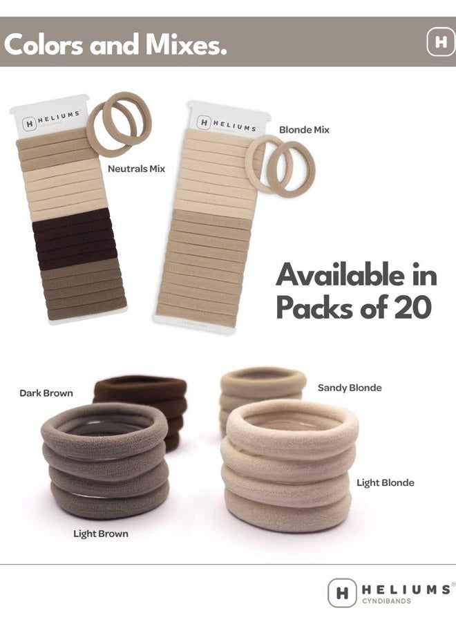 Heliums Soft Hair Ties - No Damage Seamless Nylon Fabric Bands, Stretchy Ponytail Holders for Thin & Thick Hair - Standard 1.5 Inch, Light Blonde, 20 Pack - Image 3