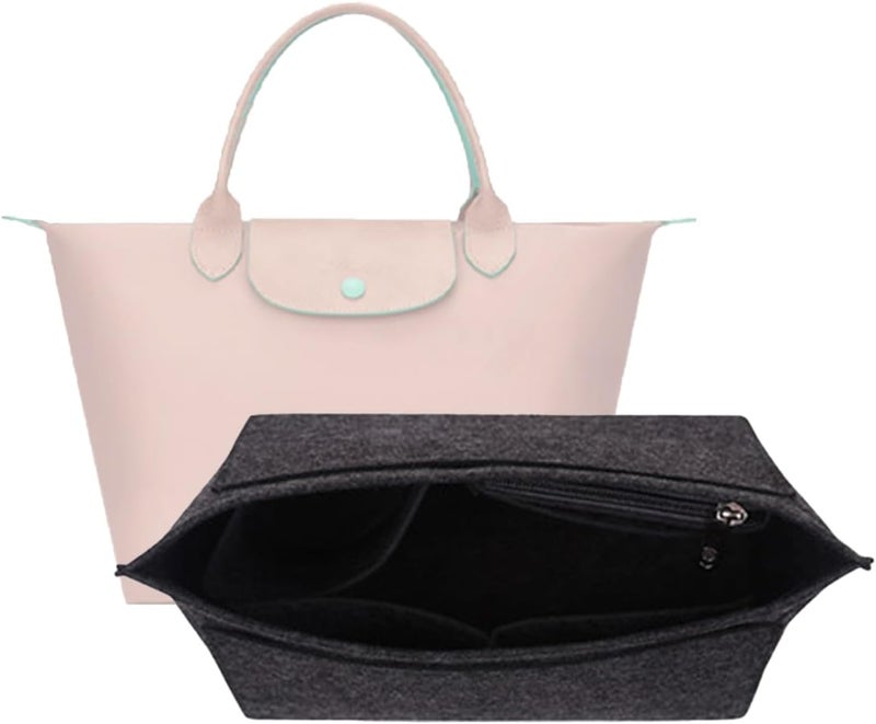 D.DUO Ready varied options Purse Organizer, Multi-Pocket Felt Handbag Organizer, Folding Tote Bag Organizer Insert for Longchamp (Dark Gray, Large) Diverse operating method fit - Image 1