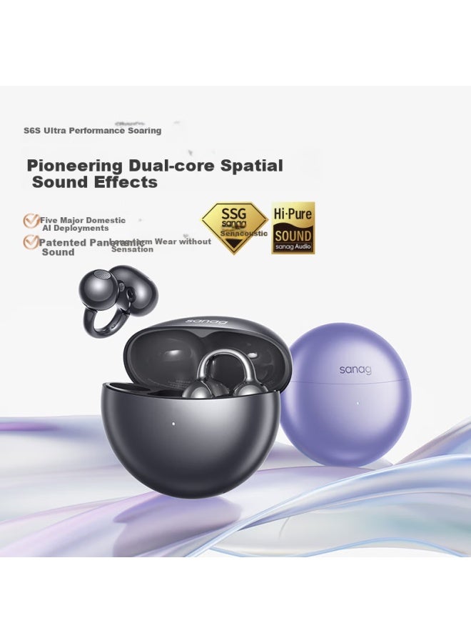 Sanag S6s Ultra Ai Bone Conduction Concept Bluetooth Earphone Ear Clip Open Wireless Clip Ear Style Non-in-ear Hearing Protection Sports Call Noise Reduction Ear Clip Earphone - Image 1