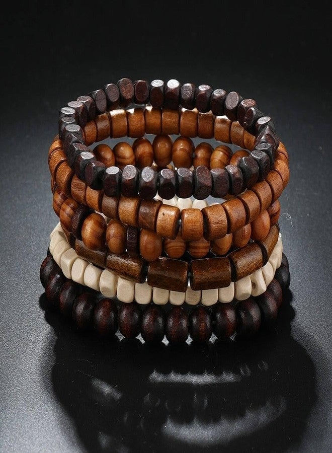 DATOA Multilayer Wooden Beaded Bracelet for Men Women Handmade Elastic Bracelet-D - Image 3