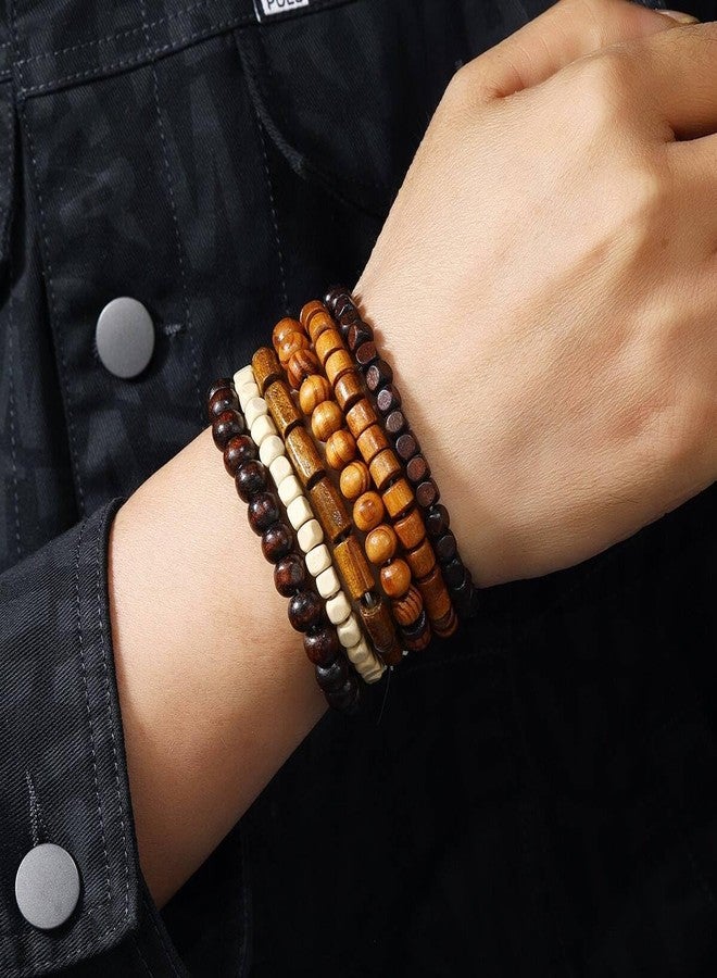 DATOA Multilayer Wooden Beaded Bracelet for Men Women Handmade Elastic Bracelet-D - Image 5