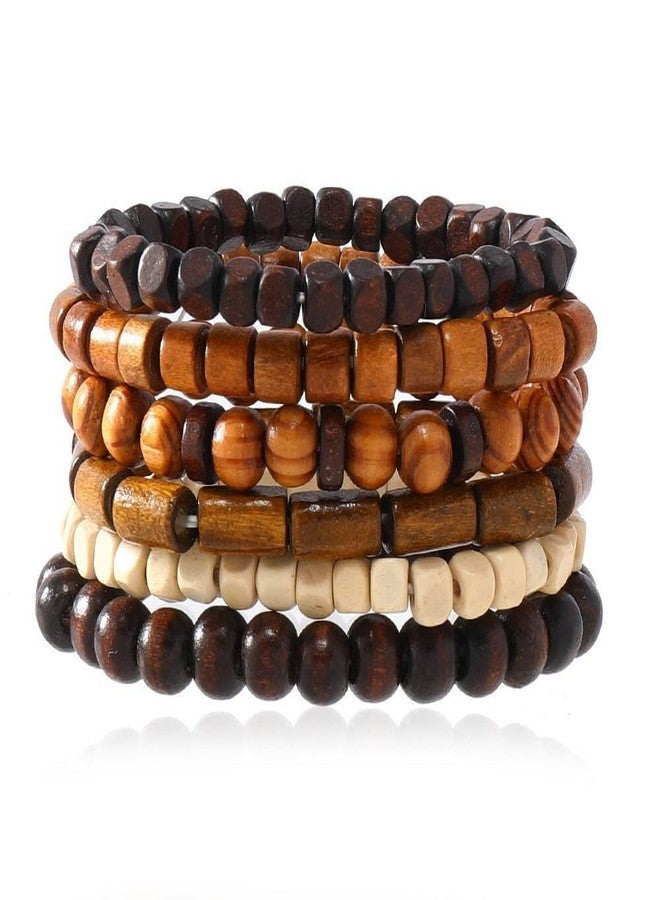 DATOA Multilayer Wooden Beaded Bracelet for Men Women Handmade Elastic Bracelet-D - Image 1