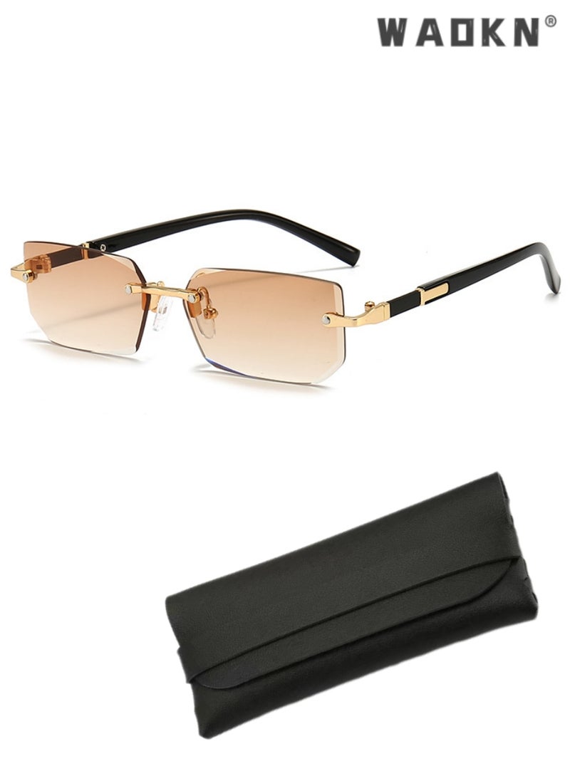 WAOKN New Rimless Fashion Trend Sunglasses Personalized Sunglasses UV Protection Unisex，Fashion Rimless Rectangle Sunglasses for Women Men Square Glasses Ultralight UV400 Eyewear  - Image 1