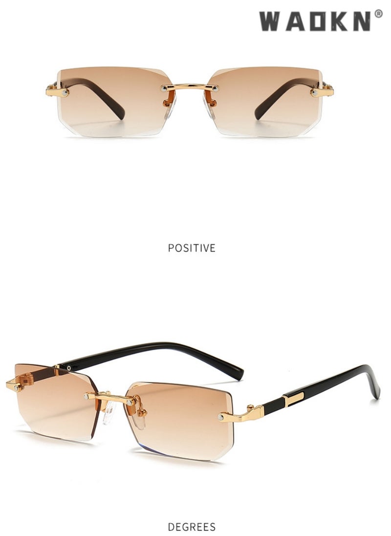 WAOKN New Rimless Fashion Trend Sunglasses Personalized Sunglasses UV Protection Unisex，Fashion Rimless Rectangle Sunglasses for Women Men Square Glasses Ultralight UV400 Eyewear  - Image 3