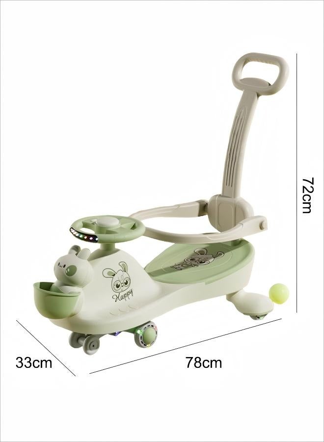 Children's Pulley Children's Swing Car With Music And Lighting Children's Toys Raise The Backrest Height Push Handle With Guardrail Anti Rollover Suitable For Children Aged 1-6 Boys And Girls (Butter Green)  - Image 2