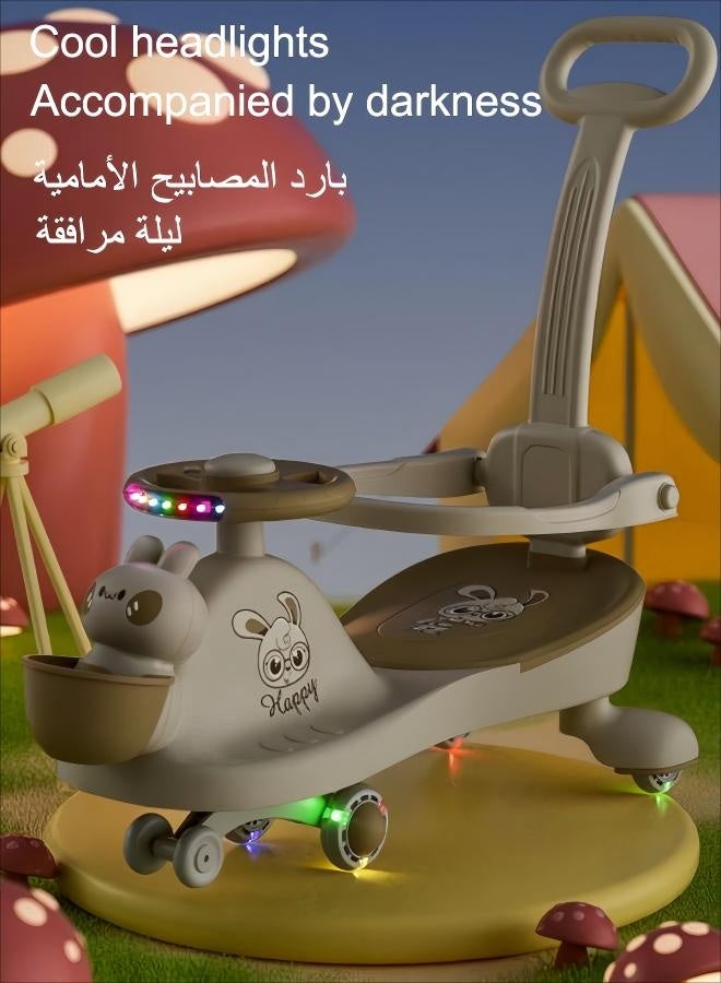 Children's Pulley Children's Swing Car With Music And Lighting Children's Toys Raise The Backrest Height Push Handle With Guardrail Anti Rollover Suitable For Children Aged 1-6 Boys And Girls (Butter Green)  - Image 4