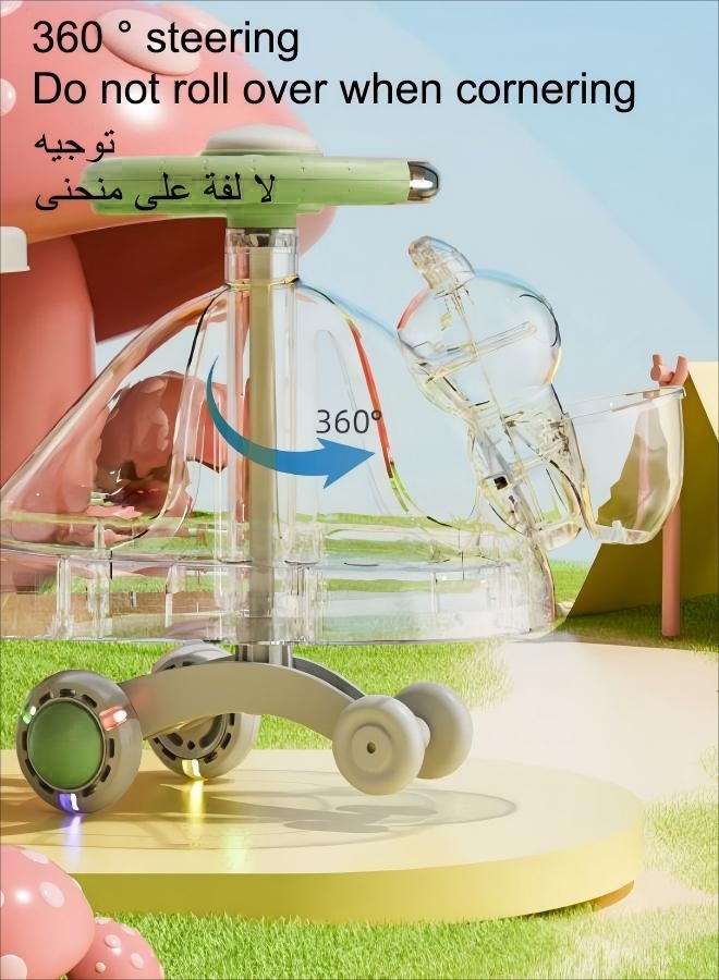 Keranixy Children's Pulley Children's Swing Car With Music And Lighting Children's Toys Raise The Backrest Height Push Handle With Guardrail Anti Rollover Suitable For Children Aged 1-6 Boys And Girls (Butter Green) - Image 4