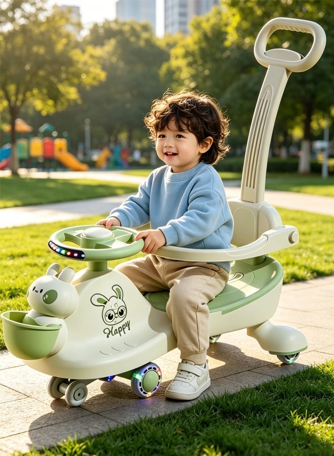 Keranixy Children's Pulley Children's Swing Car With Music And Lighting Children's Toys Raise The Backrest Height Push Handle With Guardrail Anti Rollover Suitable For Children Aged 1-6 Boys And Girls (Butter Green) - Image 3