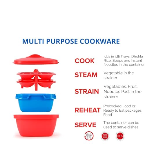 Touchcart Microwave Idli Maker with Lid – 8 Cavity BPA-Free Food Grade Plastic Idli Steamer | Multipurpose Microwave Cooker for Dhokla, Rice, Vegetables & Noodles | Dishwasher & Microwave Safe Kitchen Container (Multicolor) - Image 5