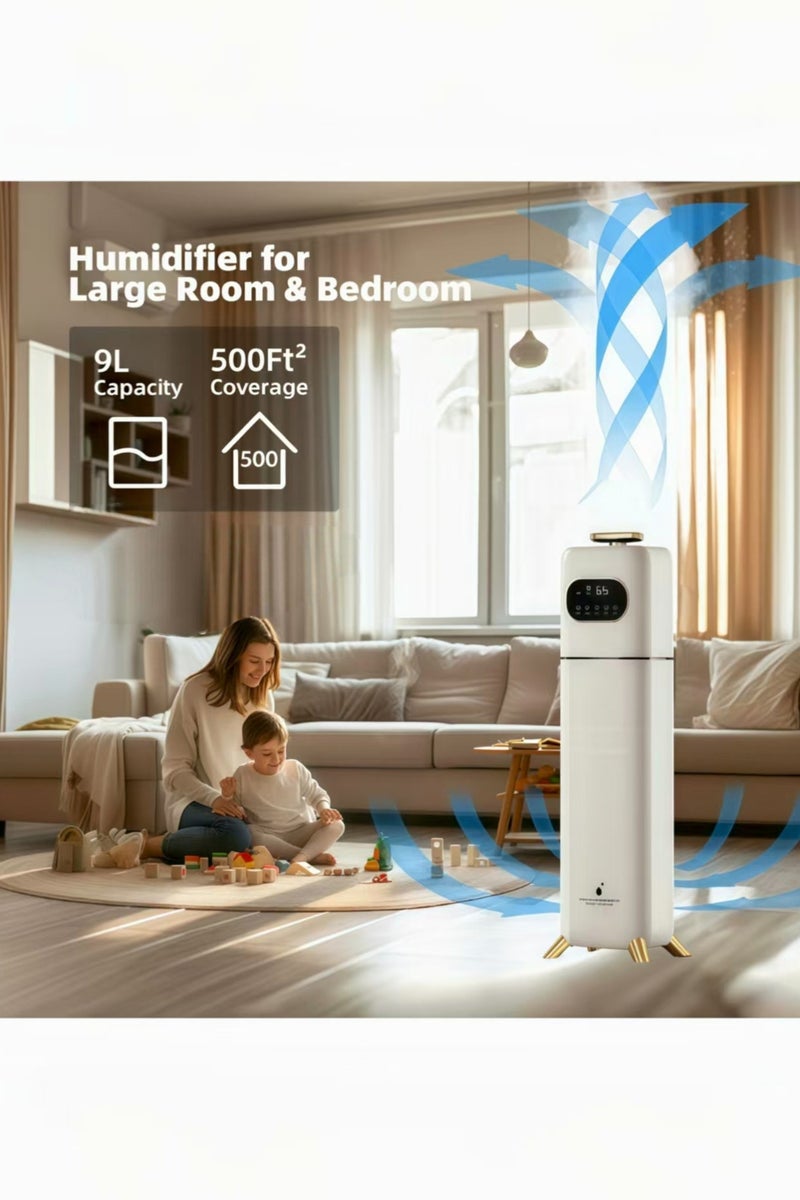 Humidifier for Bedroom/Large Room, 9L Ultrasonic Humidifier with Top-Fill Design, UV Sterilization & Impurity Filtration, Up to 52 Hours of Moisturizing, Includes Remote Control, Ideal for Baby Nurseries, Home, Office & Plants - Image 4