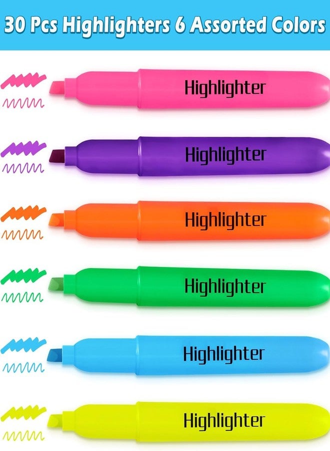 Jumlys 30 Pack Highlighters in 6 Assorted Colors, Bright With Soft Chisel Tips, No Bleed, Ideal for Office and School Supplies - Image 3