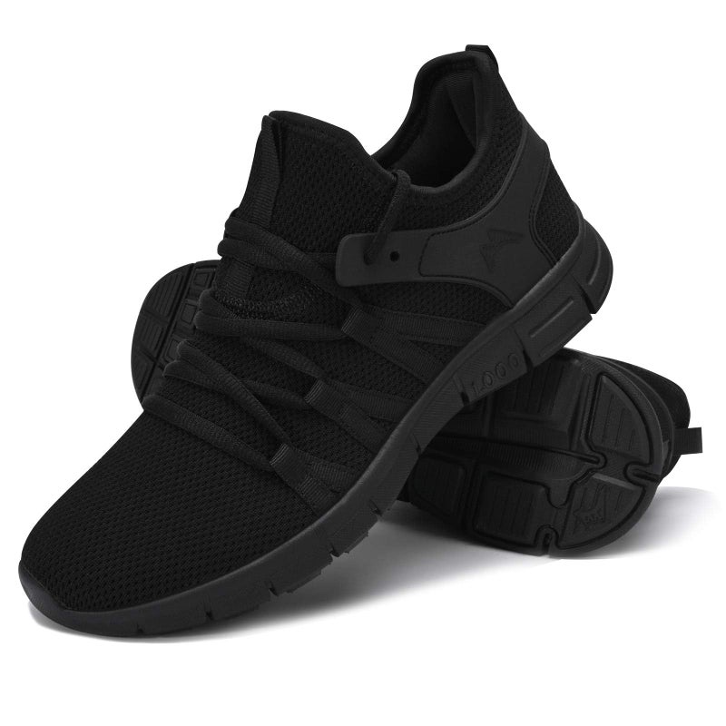 Inzcou Running Walking Shoes Lightweight Tennis Shoes Non Slip Gym Workout Shoes Breathable Mesh Walking Sneakers All Black 6Women / 5Men - Image 1