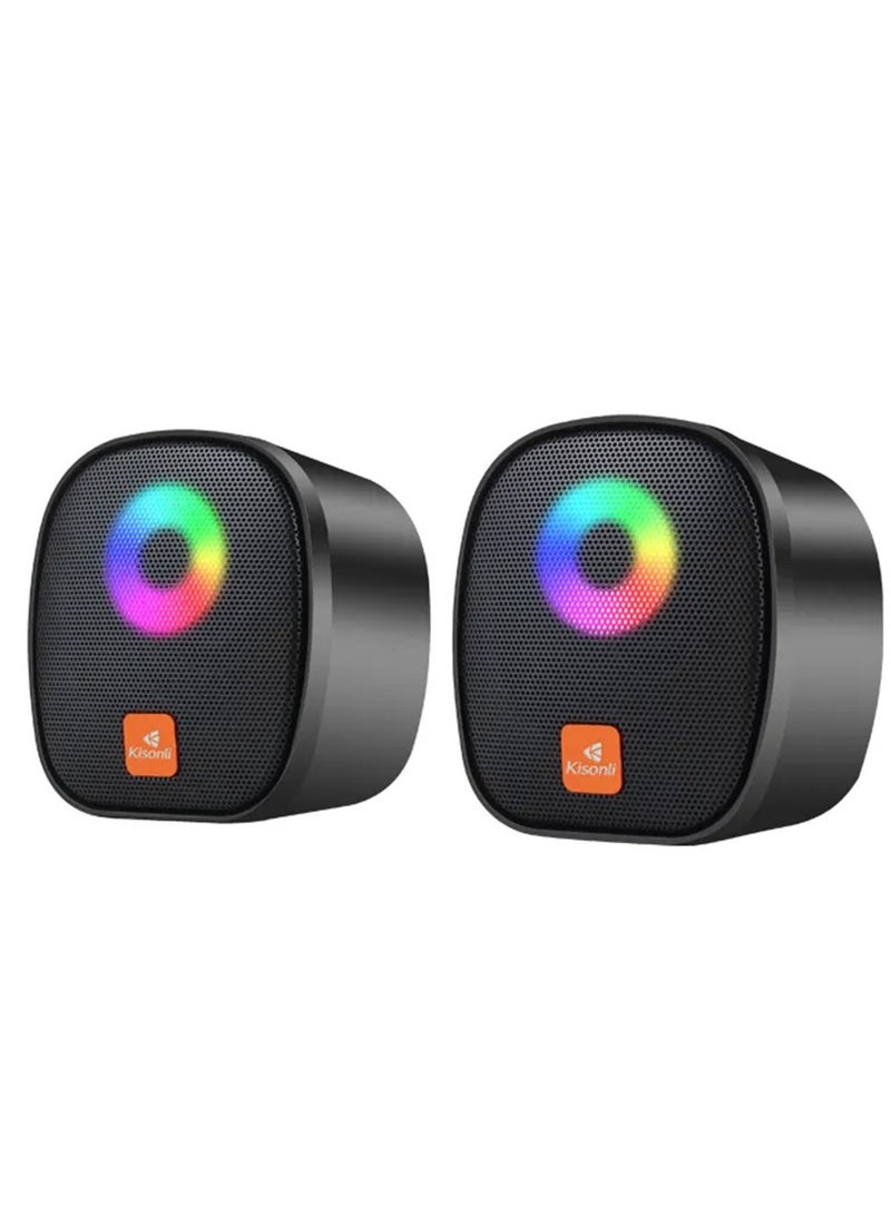 Kisonli RGB Gaming PC Mini USB Speaker Black X11 - Image 1