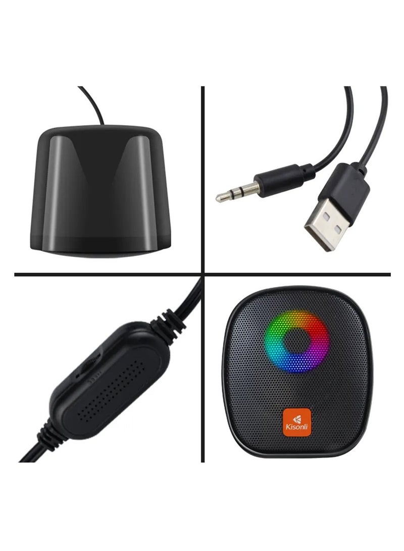 Kisonli RGB Gaming PC Mini USB Speaker Black X11 - Image 4