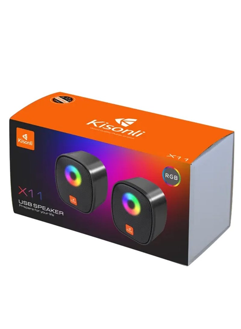 Kisonli RGB Gaming PC Mini USB Speaker Black X11 - Image 3