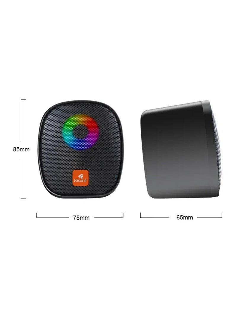 Kisonli RGB Gaming PC Mini USB Speaker Black X11 - Image 5