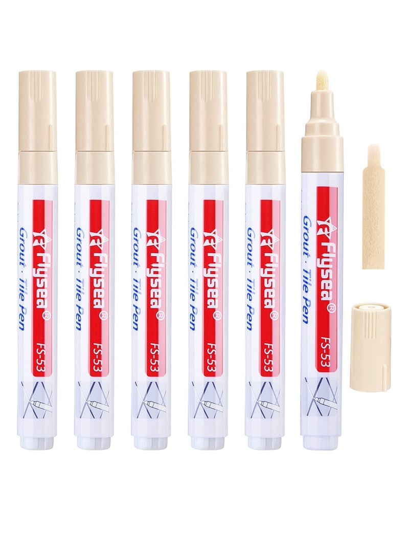 SYOSI 6 Pieces Tile Pen Wall Grout Restorer Pen Repair Marker Grout Filler Pen for Restoring Tile Grout Wall Floor Bathrooms and Kitchen (Beige) - Image 2