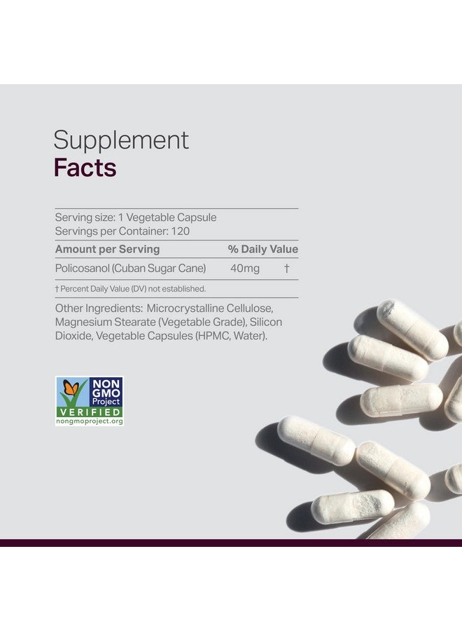 Anew Vitaㅤ Policosanol Supplement - Healthy Lipid Levels, Platelet Function & Circulation, Cuban Sourced Sugarcane, 40mg per Serving, Non-GMO, Gluten-Free - 120 Veggie Capsules, Made in USA - Image 2