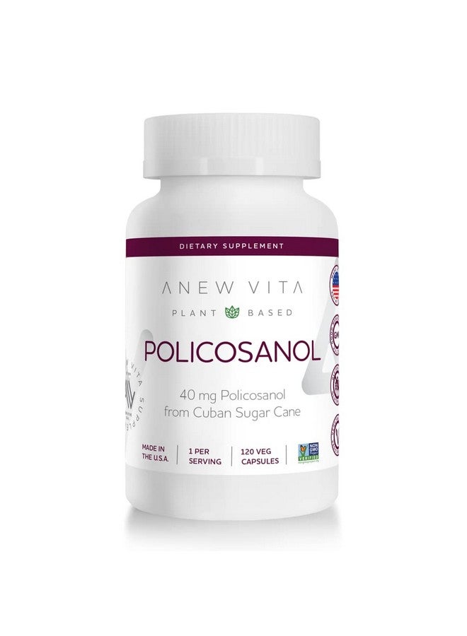 Anew Vitaㅤ Policosanol Supplement - Healthy Lipid Levels, Platelet Function & Circulation, Cuban Sourced Sugarcane, 40mg per Serving, Non-GMO, Gluten-Free - 120 Veggie Capsules, Made in USA - Image 1