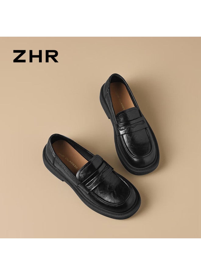 Zhr Sheepskin Insole Loafers Women  New College Style Uniform Jk Slip-on Leather Shoes Kn278 Black Size 36 - Image 2