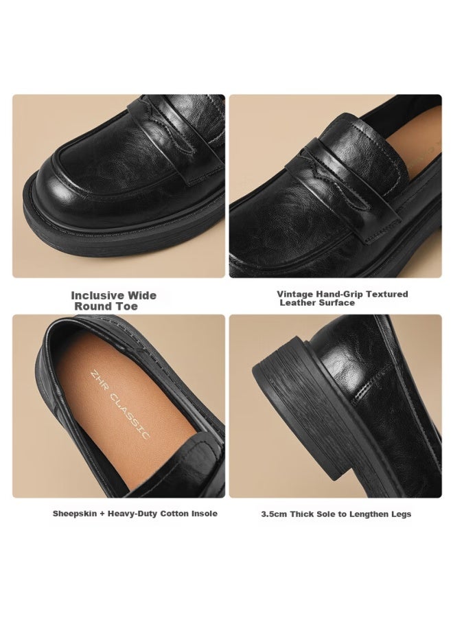 Zhr Sheepskin Insole Loafers Women  New College Style Uniform Jk Slip-on Leather Shoes Kn278 Black Size 36 - Image 3