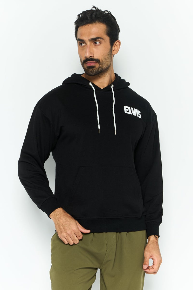 ELVIS Men Hooded Brand Logo Long Sleeves Sweatshirt, Black - Image 1