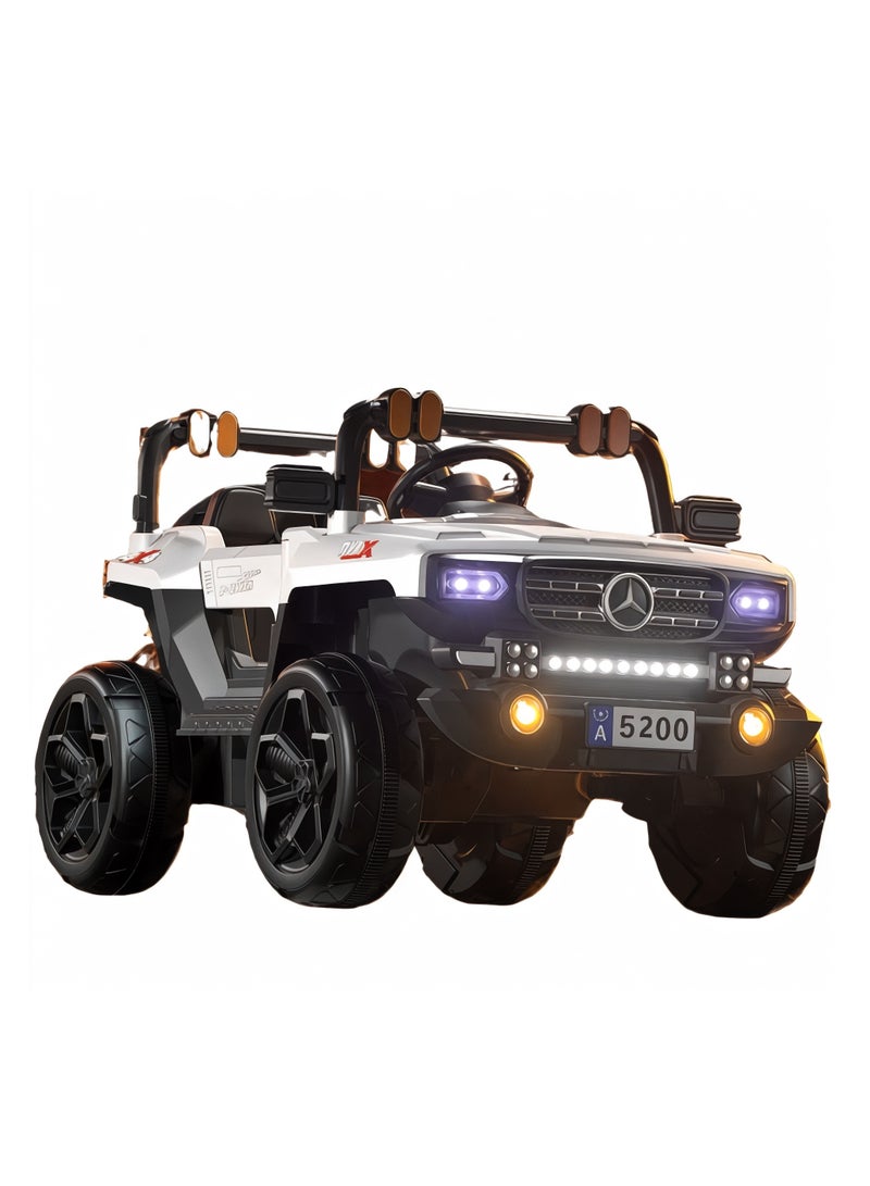 كيوت نينوز سيارة جيب كهربائية للأطفال ببطارية 12V ومحركين بقوة 380W، مزودة بتحكم عن بعد، إضاءات تفاعلية مع الموسيقى، أبواب قابلة للفتح، ومزايا ترفيهية رائعة