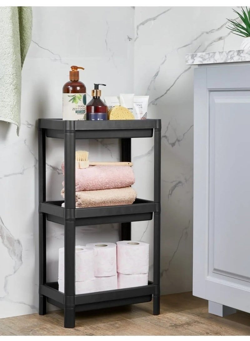 HOMESTAR 3-Tier Multifunctional Storage Organizer Plastic Shelf Unit Black - Image 2