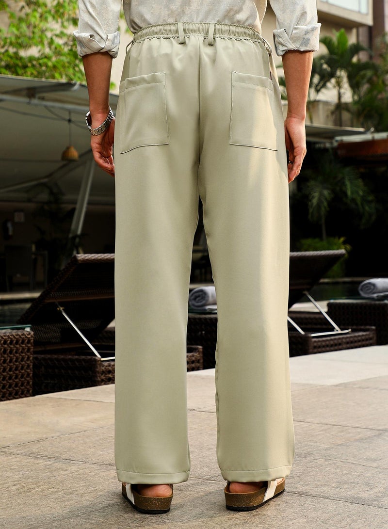 Campus Sutra Campus Sutra Men's Light Pistachio Solid Relaxed-Chino Trousers | Mid-Rise , Straight Hem , Button  Closure | Solid Plain | Polyester Blend Trousers For Formal & Office Wear  - Image 5